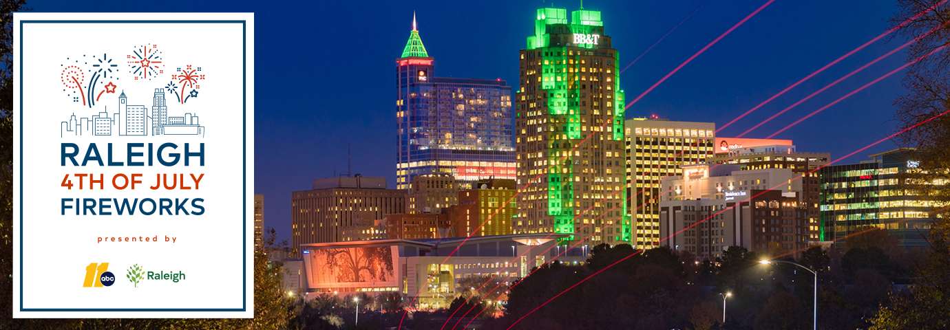 Raleigh July 4th Fireworks logo and downtown skyline photo