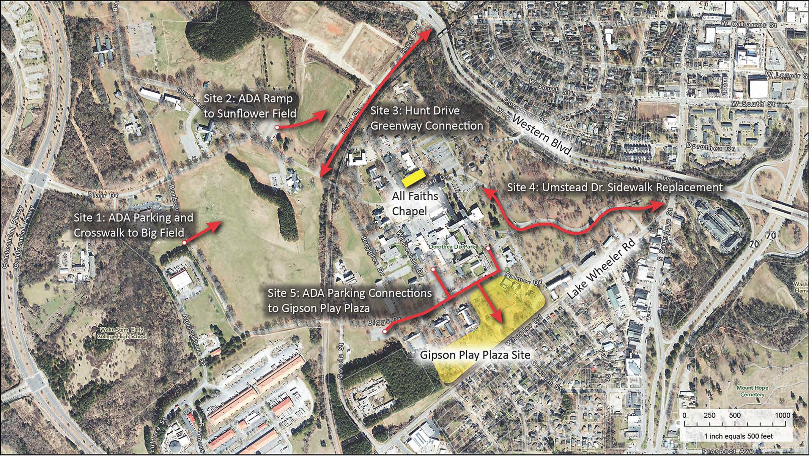 Accessibility improvements project map of Dix Park August 2022