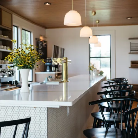 a bar with stools