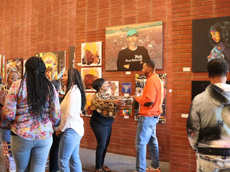 people at an art exhibit